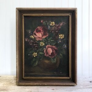 Original Vintage Floral Rose Oil Painting